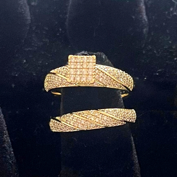 Engagement Ring Set Yellow Gold Plated 14k Diamond Stone Set Of Two - Picture 1 of 1